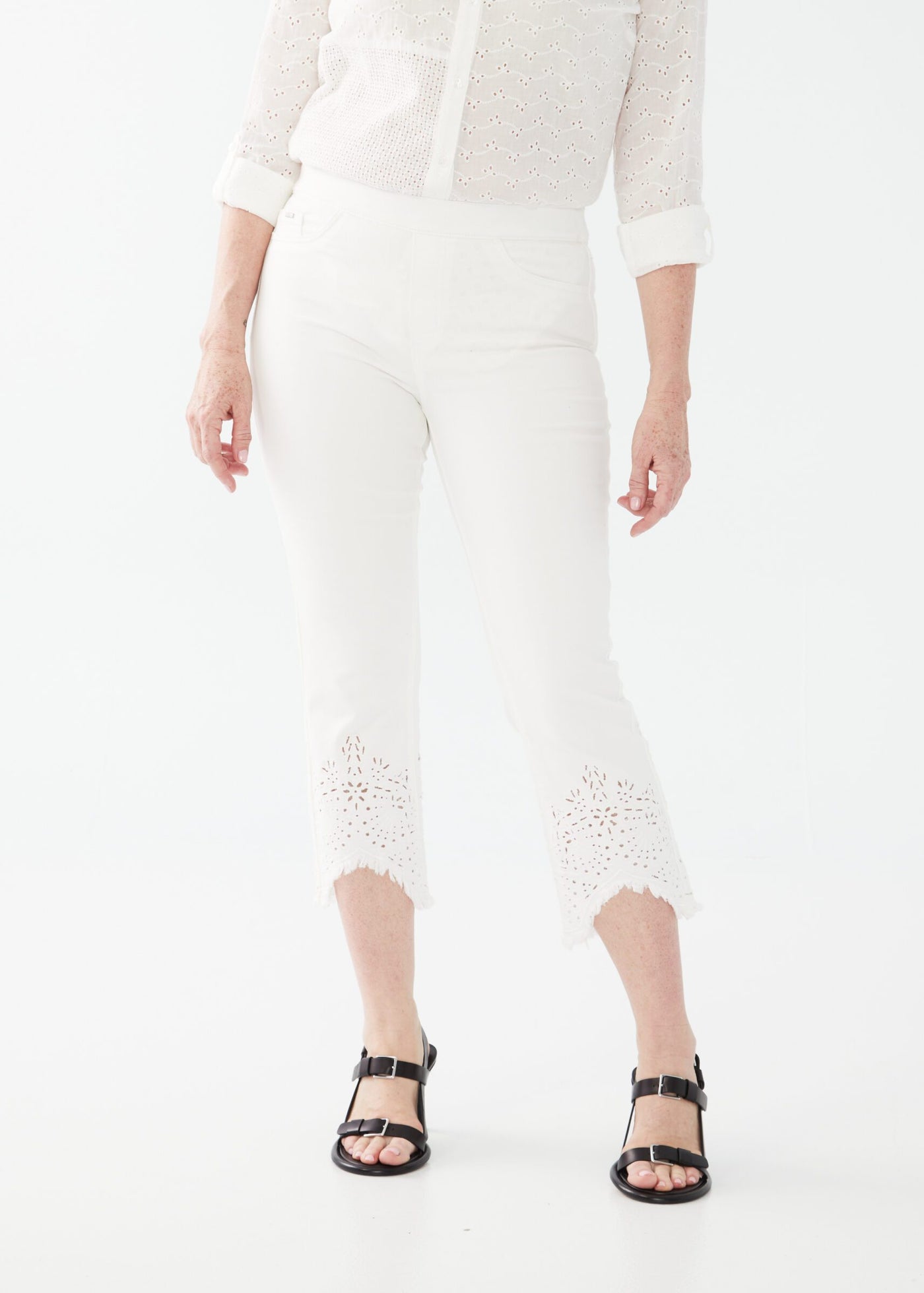 Pull On Straight Crop Jeans - White