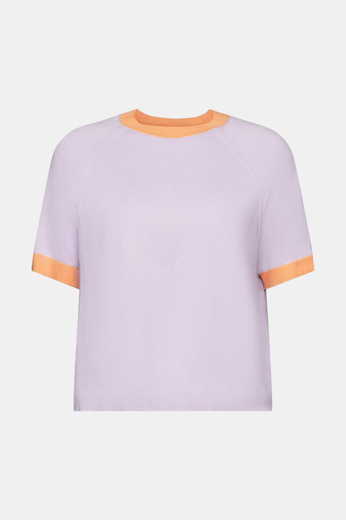 Two Tone Cropped Short Sleeve Sweater - Lavender