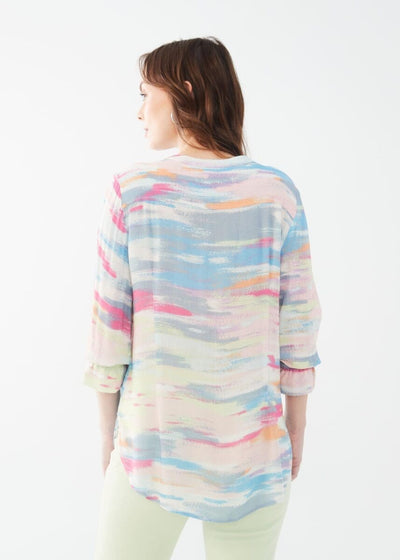 Slit Detail 3/4 Sleeve Crepe Shirt - Abstract