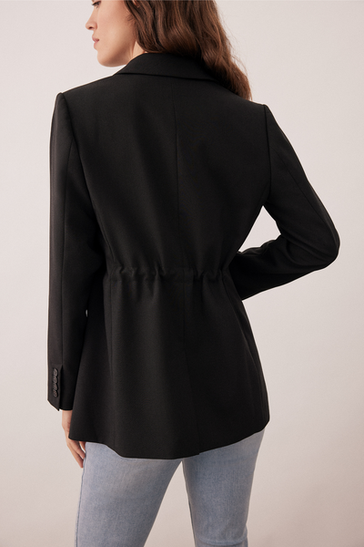 Solid Blazer with Ruched Back - Black