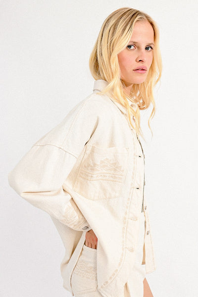 Embroidered Overshirt Jacket - Beige