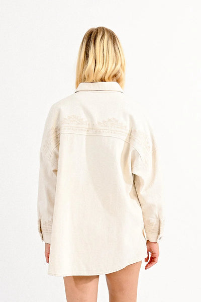 Embroidered Overshirt Jacket - Beige
