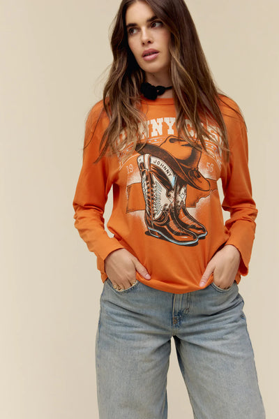 Johnny Cash Boots and Hat Long Sleeve Crew - Tangerine