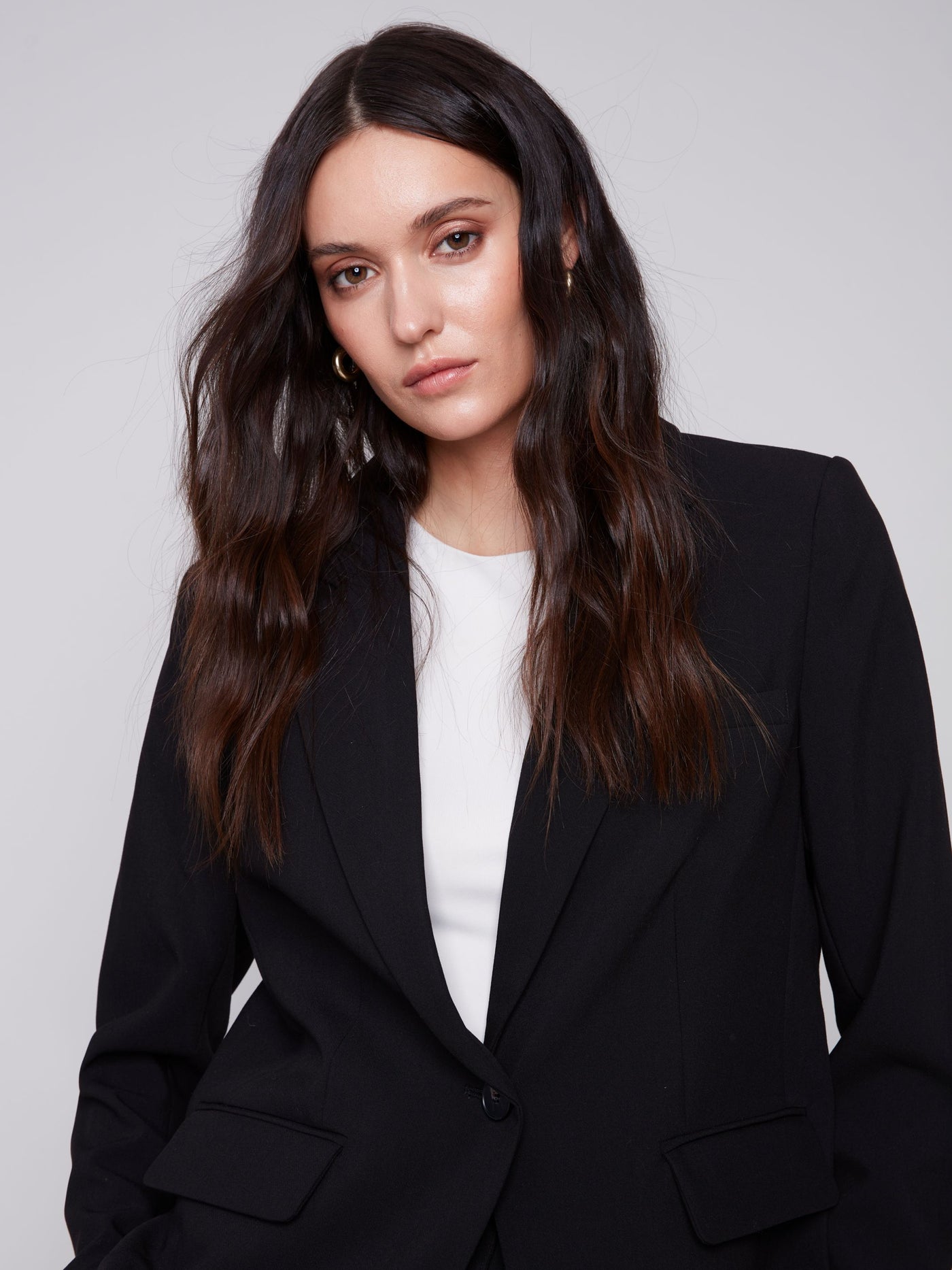 Solid Blazer with Ruched Back - Black