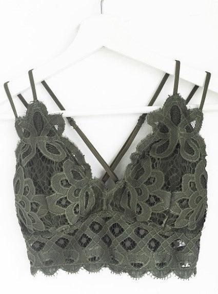 PLUS SIZE Crochet & Lace Bralette - Dark Olive - Ulla-La Boutique