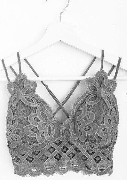 Crochet & Lace Bralette - Dark Grey - Ulla-La Boutique