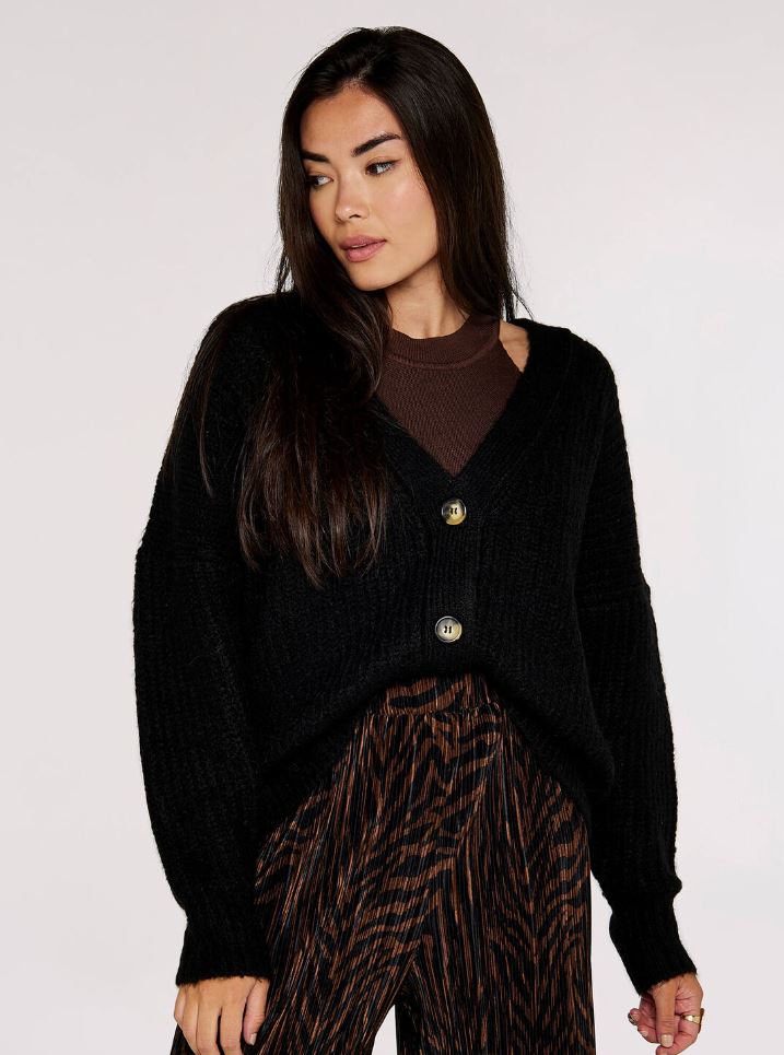 Rib Knit Boyfriend Cardigan // Black UllaLa Boutique