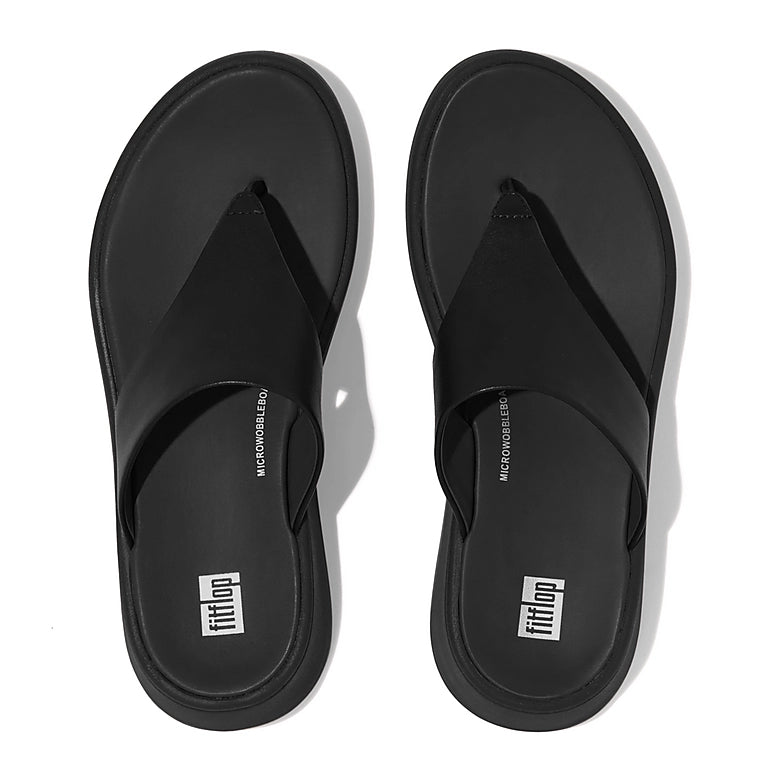 Leather Flatform Toe-Post Sandals // All Black