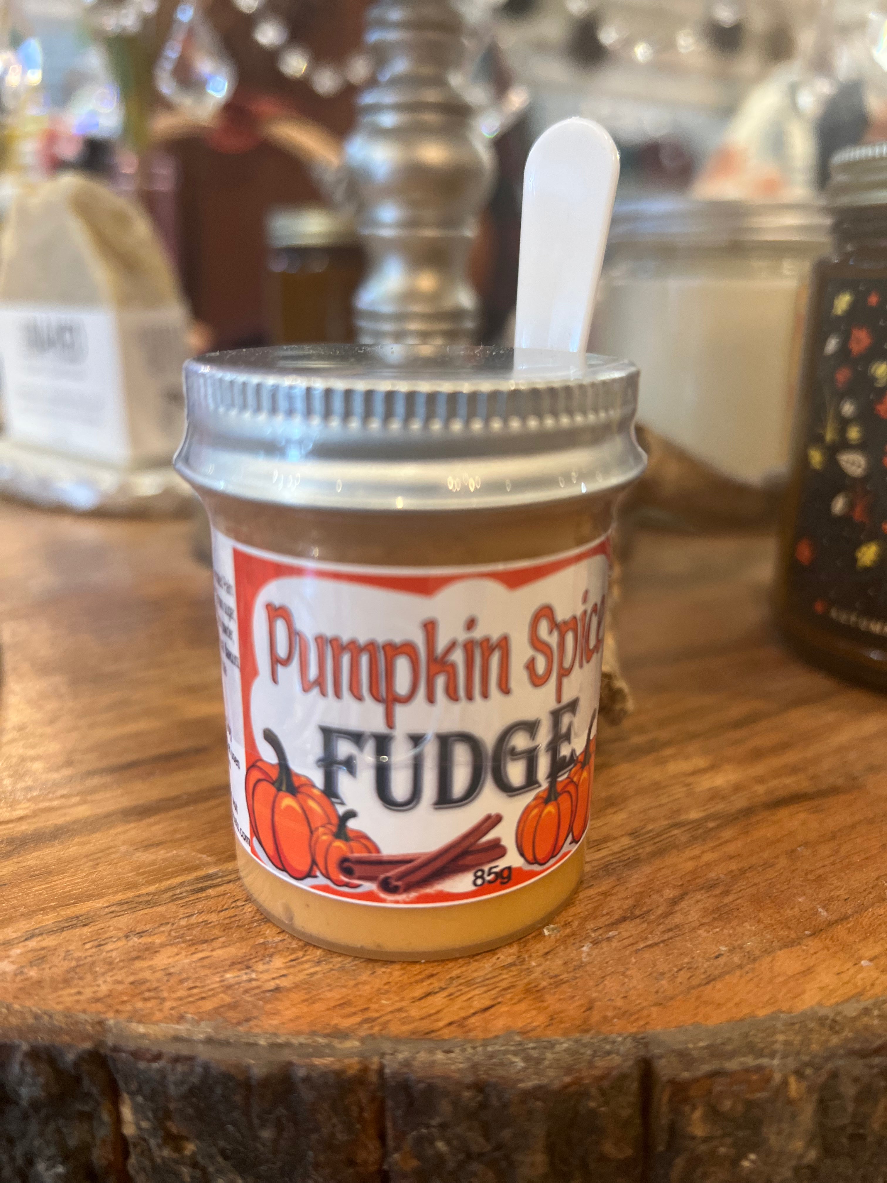 Pumpkin Spice Fudge in a Jar with a Spoon UllaLa Boutique