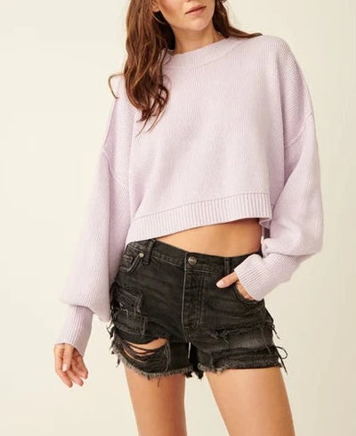 Easy Street Crop Pullover - Frost Lavender
