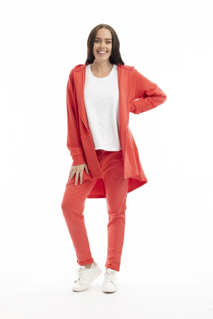 Terry Knit Long Hooded Open Sweatshirt