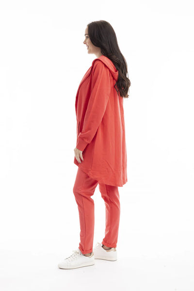 Terry Knit Long Hooded Open Sweatshirt