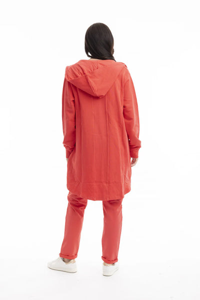 Terry Knit Long Hooded Open Sweatshirt