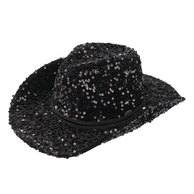 Sequin Mesh Cowboy Hat - Black