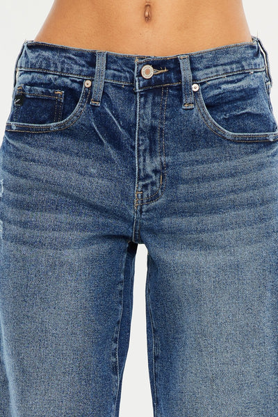 High Rise Cropped Wide Leg Jeans - Dark Stone Wash