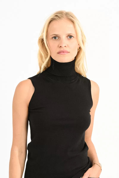 Stand Collar Sleeveless Sweater (Black)