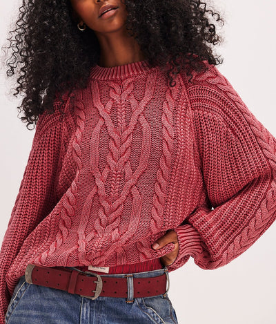 Frankie Cable Sweater - Cherry Combo