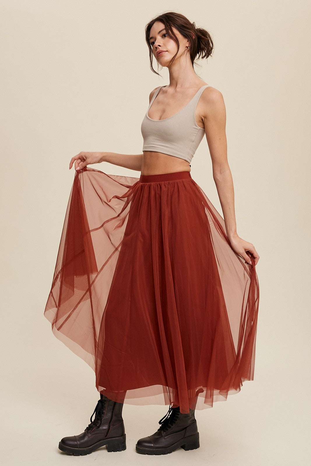 Elastic Waist Maxi Tulle Skirt