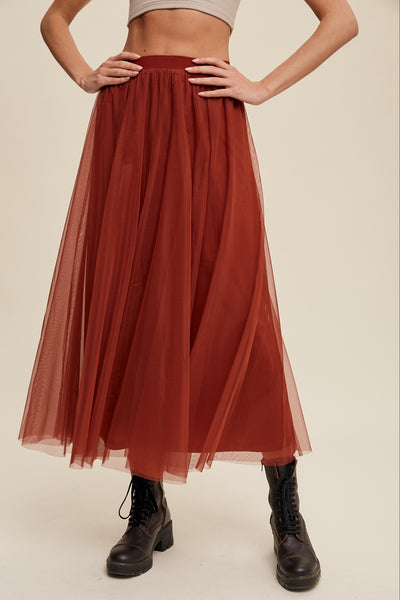 Elastic Waist Maxi Tulle Skirt