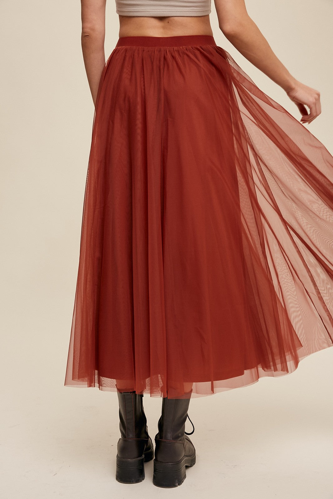 Elastic Waist Maxi Tulle Skirt