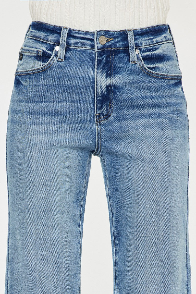 High Rise Wide Leg Flare Jeans - Medium Stone Wash