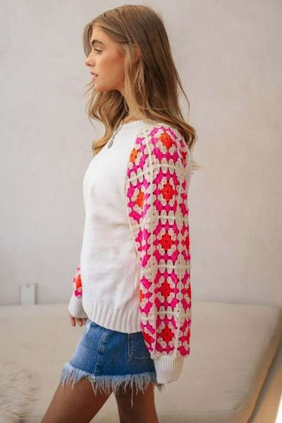 Plus Knit Crochet Detailed Sweater // White