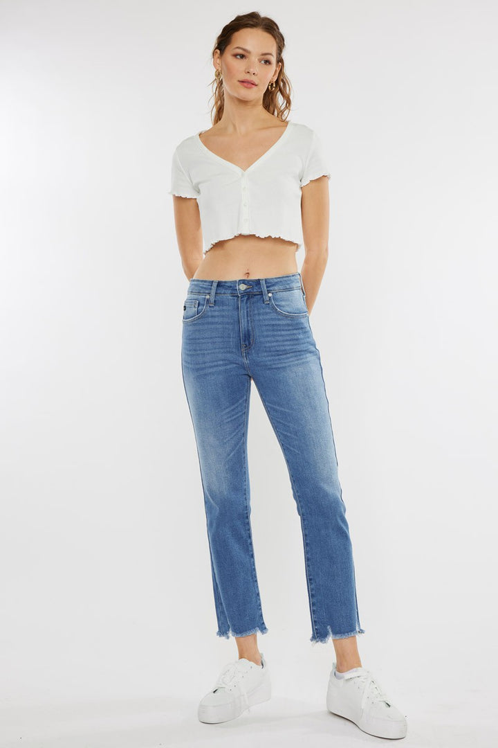High Rise Straight Jeans - Medium Wash