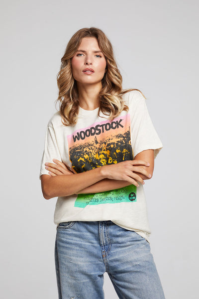 Woodstock Rainbow Poster Tee-Starry White