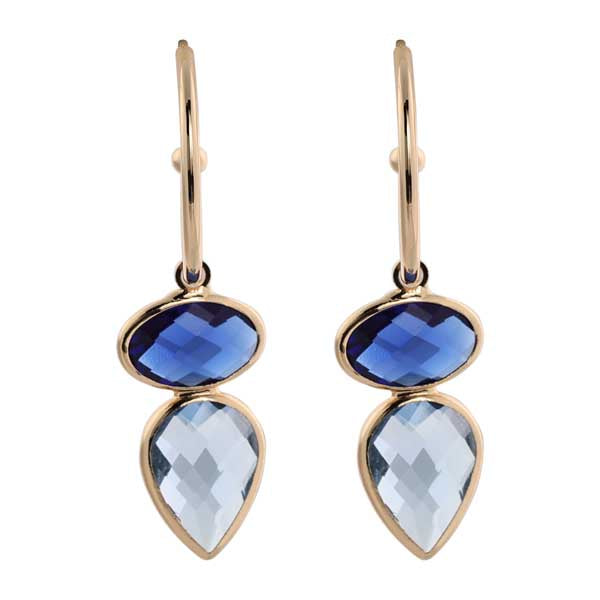 Fashion Chain Earrings Gold/Blue Glass Stones