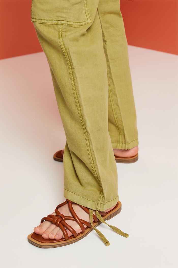 Linen Wide Leg Easy Cargo Pants // Olive