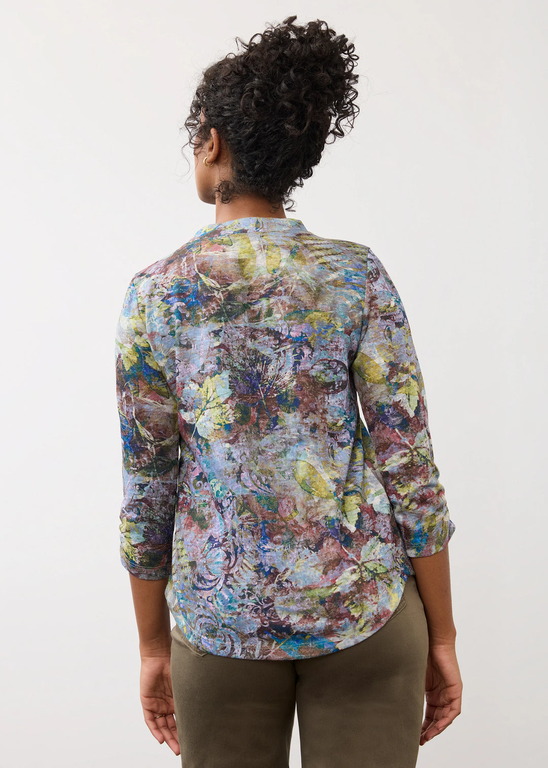 3/4 Sleeve V-Neck Top, Renaissance Bouquet