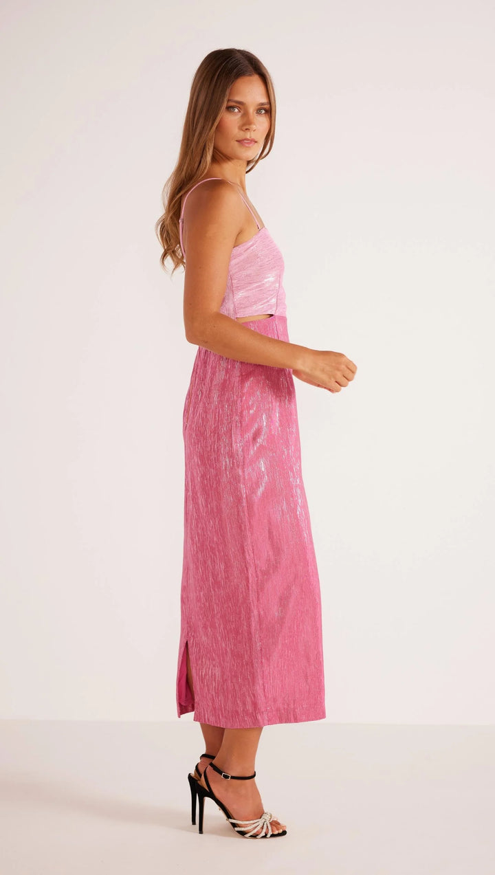 Vida Lurex Midi Dress - Pink