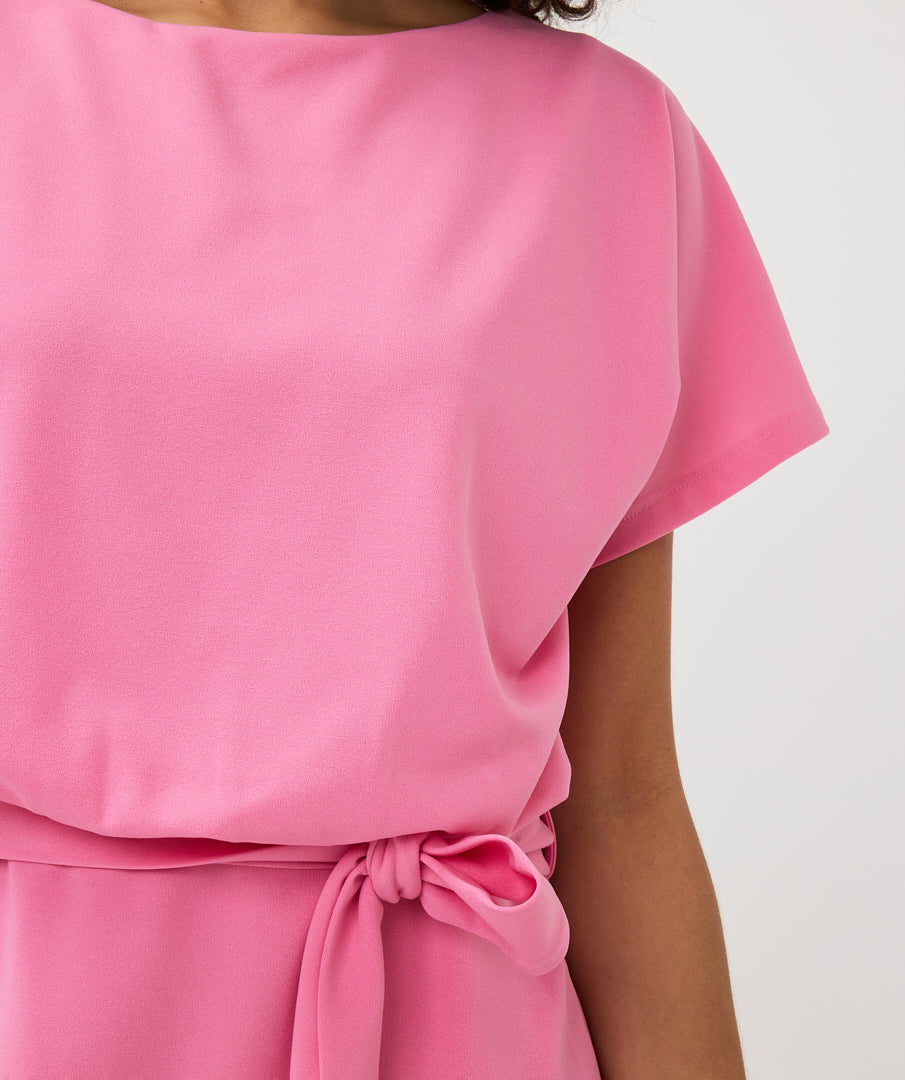 Short Sleeve Batwing Style Midi Dress - Rose Pink