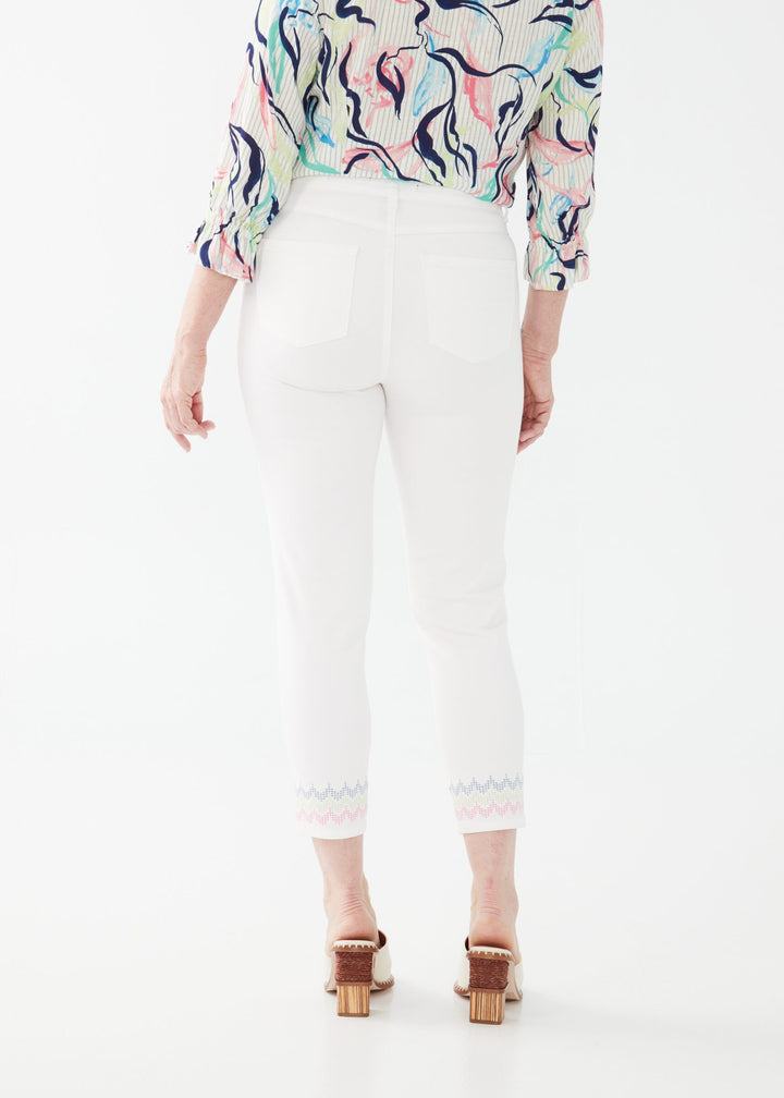 Embroidered Christina Slim Crop Denim - White