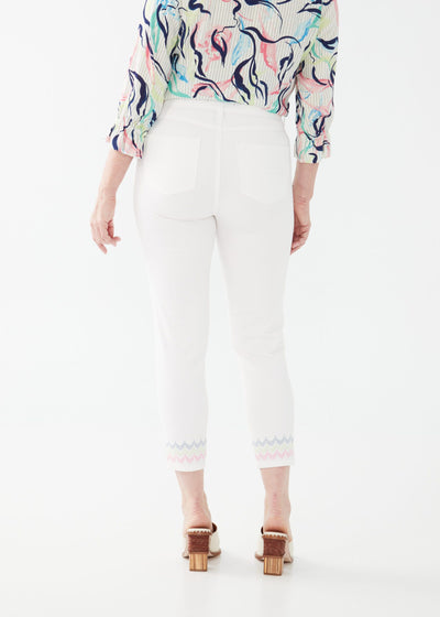 Embroidered Christina Slim Crop Denim - White