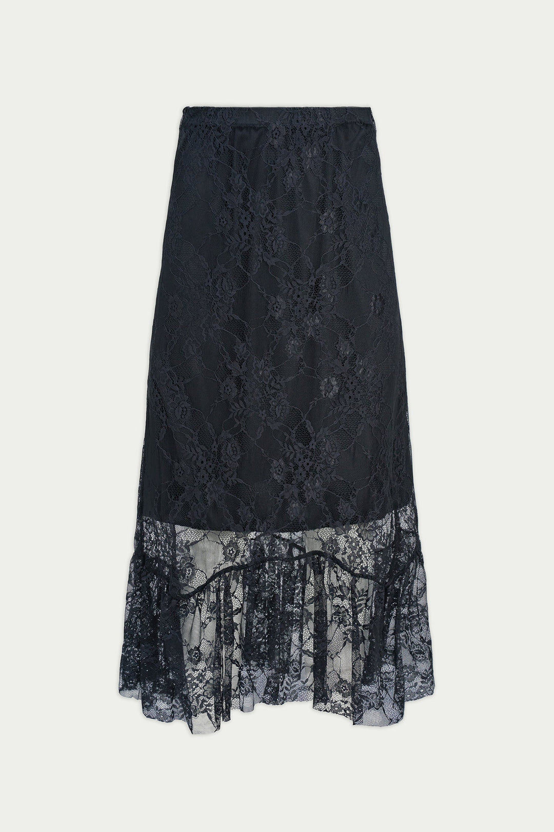 Black lace skirt on a light gray background