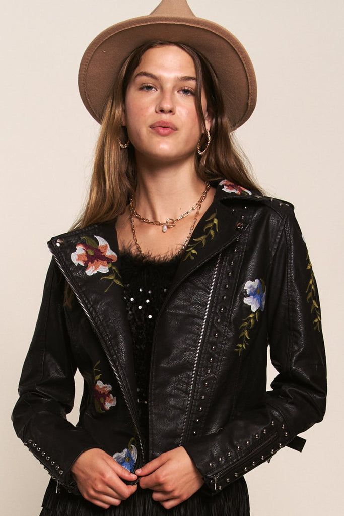 Flower leather clearance jacket