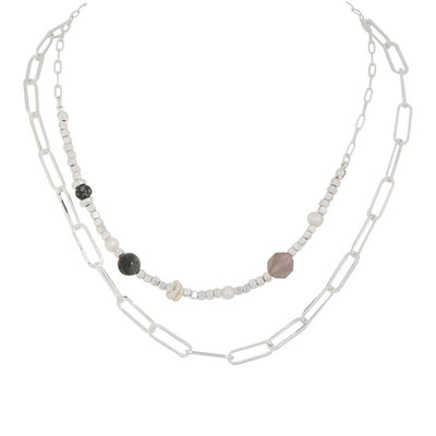 Fashion Chain Necklace Silver Black Grey Beads