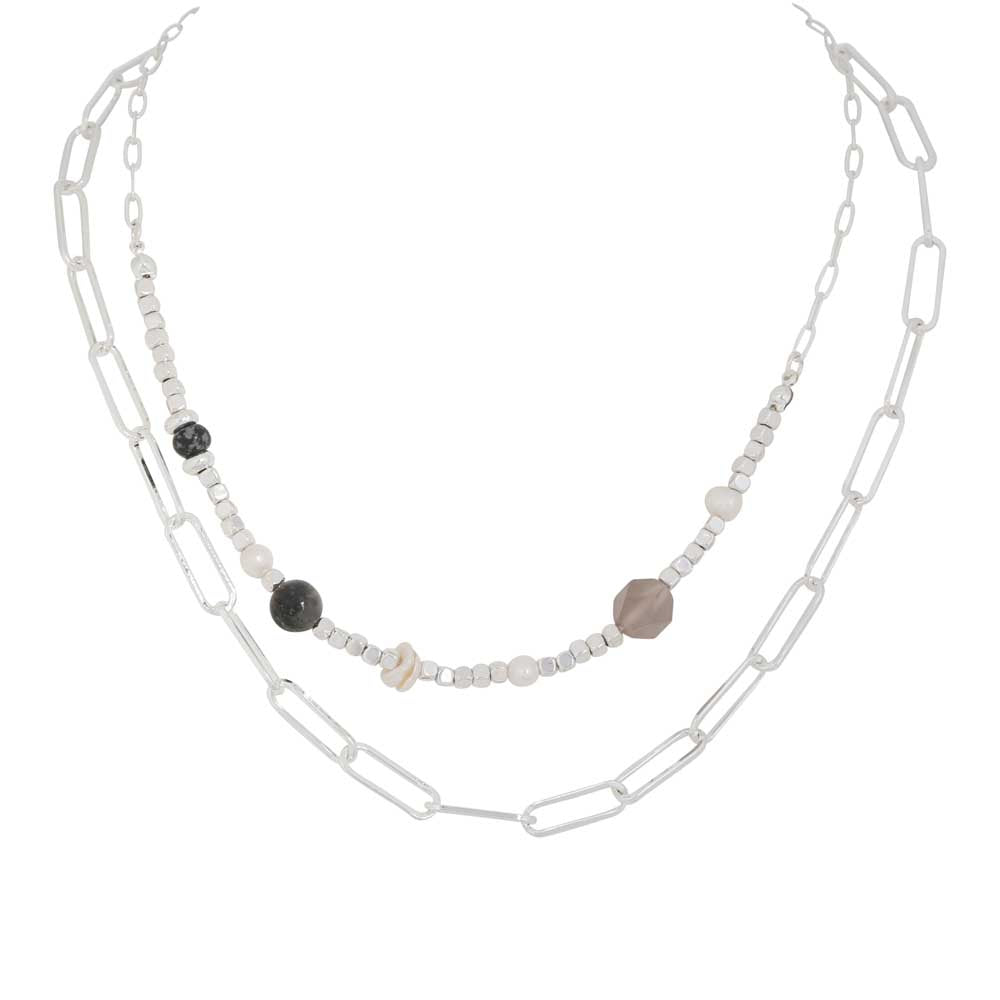 Fashion Chain Necklace Silver Black Grey Beads