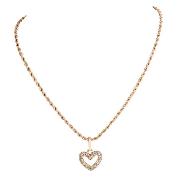 Fashion Chain Necklace 39cm Gold with Crystals Heart