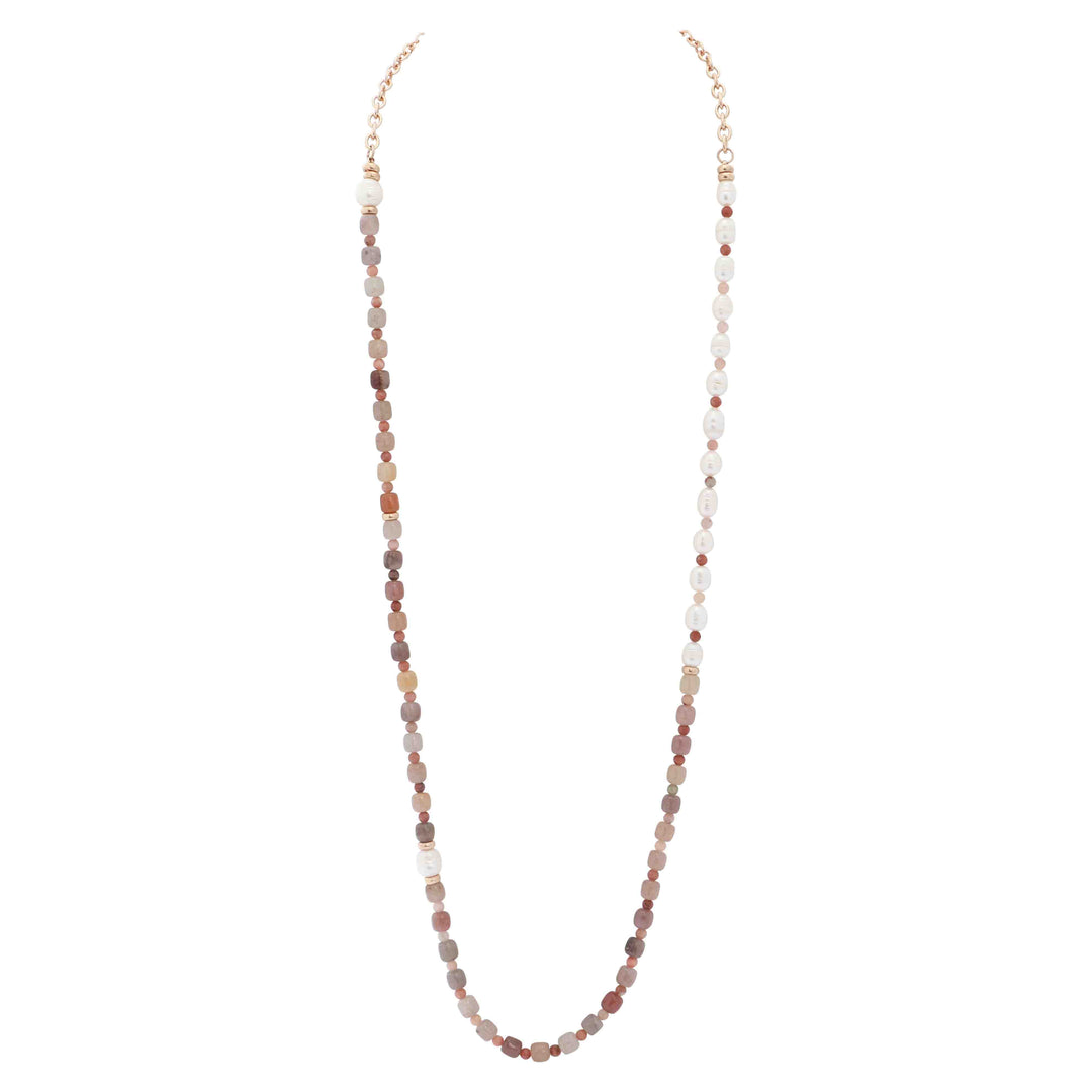 Studio Necklace Matt Gold Orange Stones &amp; Pearls 100cm