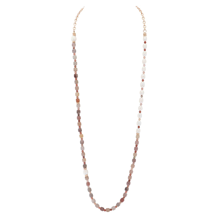 Studio Necklace Matt Gold Orange Stones &amp; Pearls 100cm