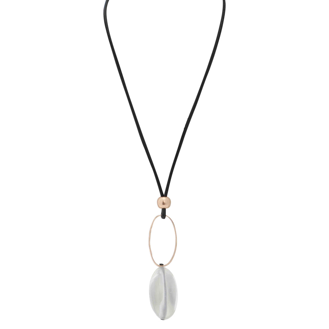 Studio Necklace Matt Gold Clear Resin &amp; Black Cord 80cm