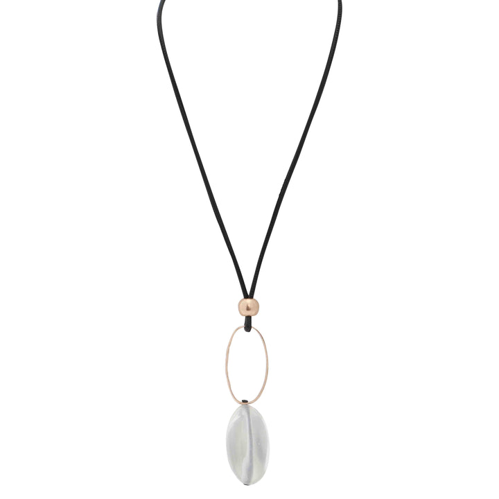 Studio Necklace Matt Gold Clear Resin &amp; Black Cord 80cm