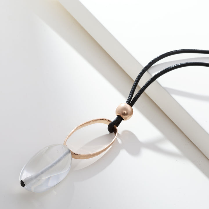 Studio Necklace Matt Gold Clear Resin &amp; Black Cord 80cm