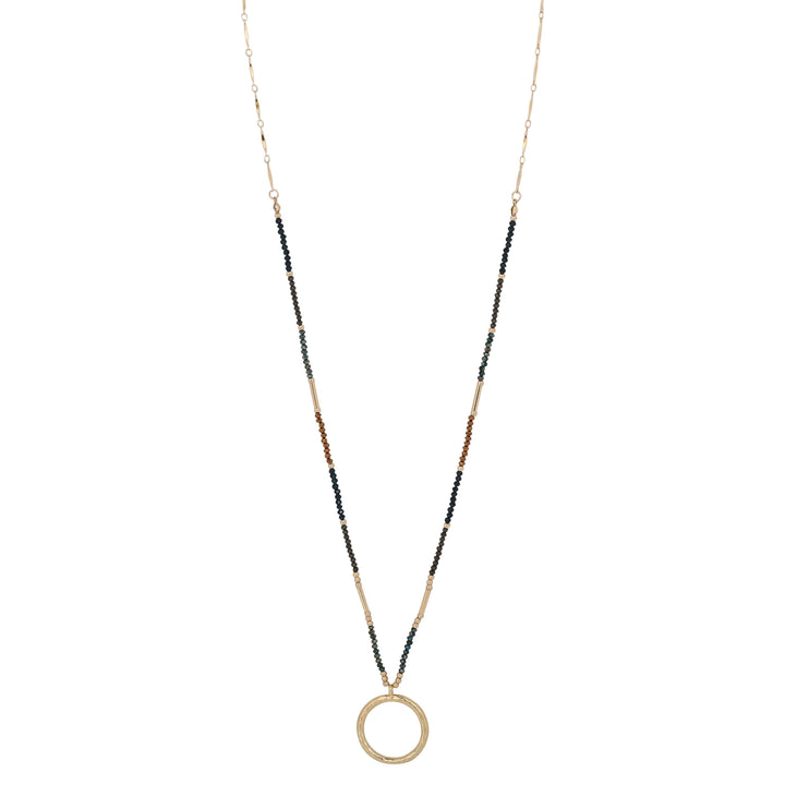 Fashion Chain Necklace with Colored Beads &amp; Circle Pendant