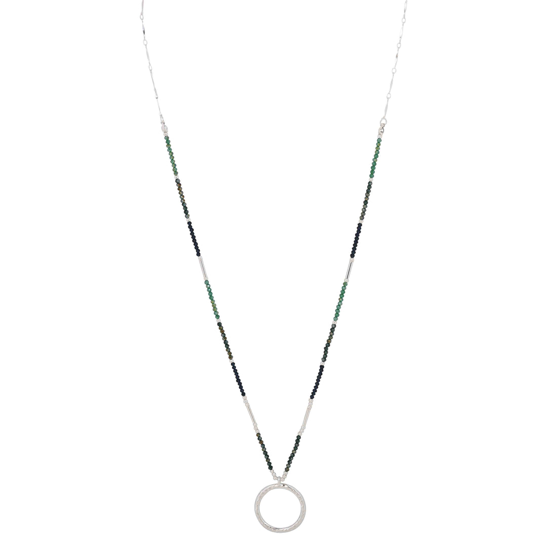 Fashion Chain Necklace with Colored Beads &amp; Circle Pendant