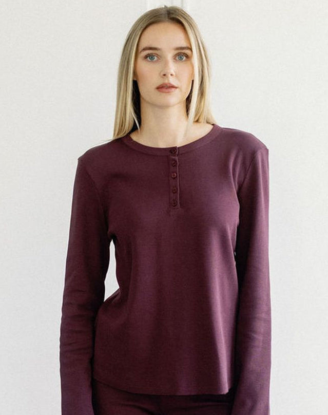 Henley Waffle Top - Plum