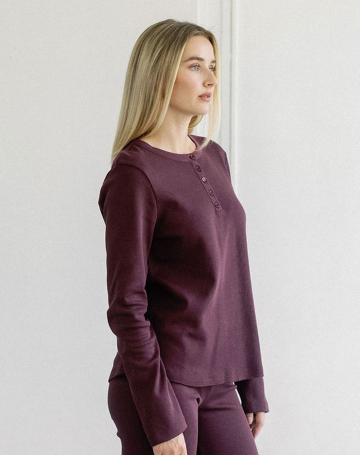 Henley Waffle Top - Plum