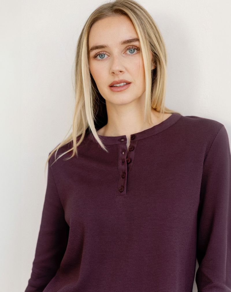 Henley Waffle Top - Plum